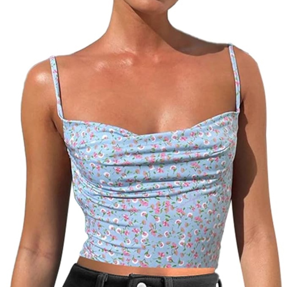 Sexy Backless Crop Top for Women Y2k Floral Sleeveless Strap Spaghetti Camisole